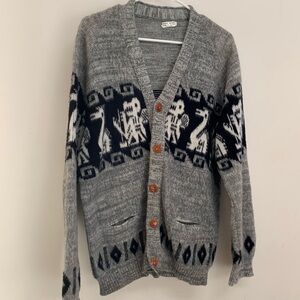 Grandpa Style Ecuador Wool Alpaca Knit Design Cardigan Sweater